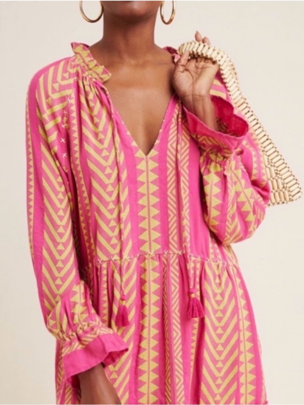 Anthropologie Maeve Dominique Tiered Tunic Pockets Cotton Geometric Print Dress - Picture 11 of 11